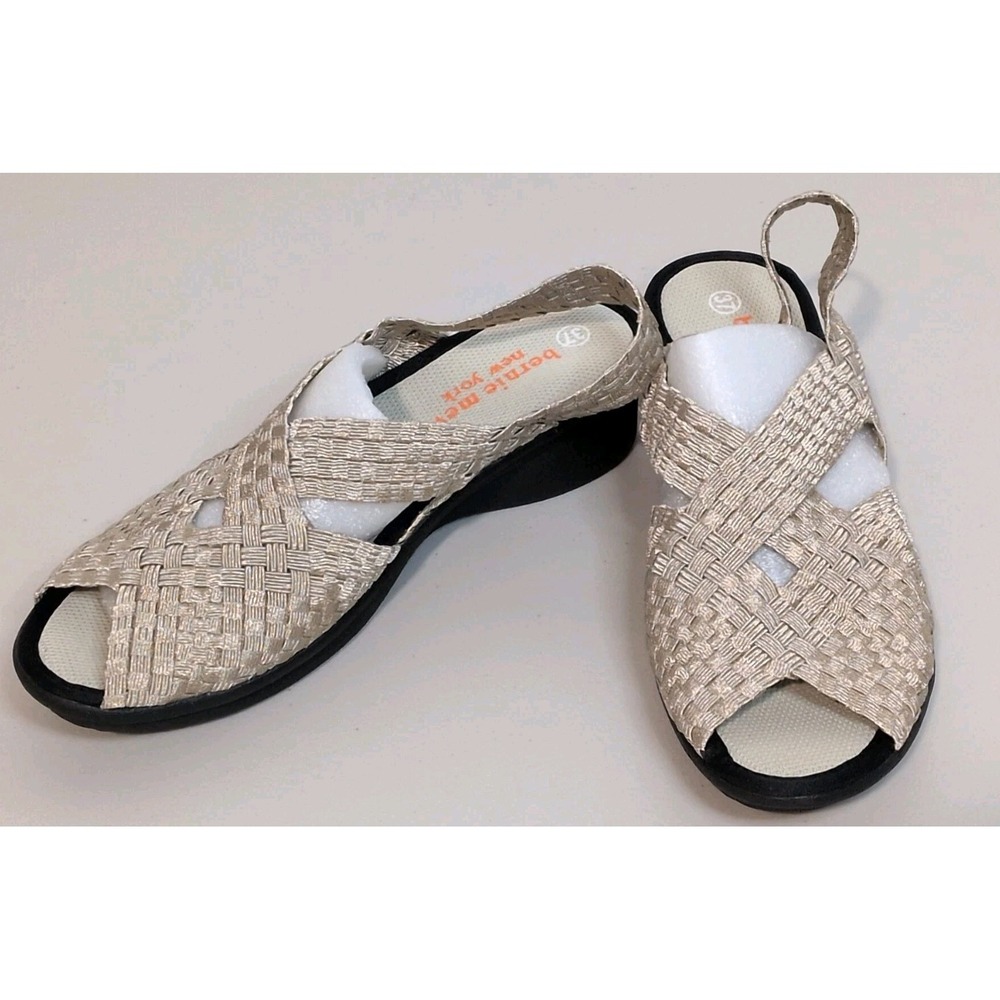 Bernie Mev Kira Women's Sandals Woven Elastic Upper Light Gold Shimmer Size 37/6